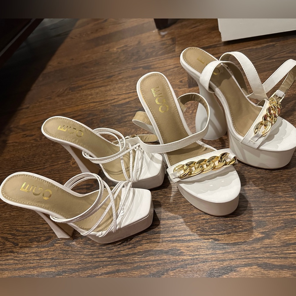 BUNDLE HEELS NEVER WORN
2 PAIRS SIZE 5 WHITE FROM
EGO OFFICIAL
